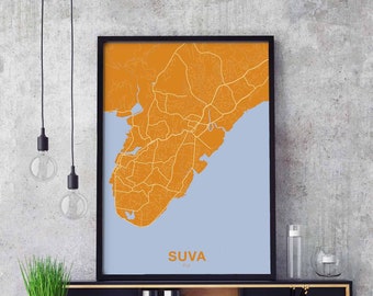 SUVA Fiji poster color Hometown City Print Modern Home Decor Office Decoration Wall Art Dorm Bedroom Gift