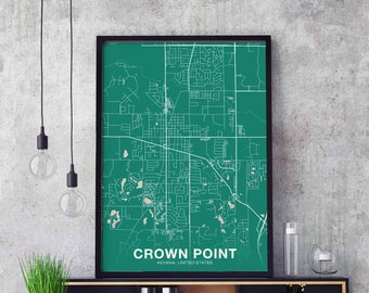 CROWN POINT Indiana IN us map poster color Hometown City Print Modern Home Decor Office Decoration Wall Art Dorm Bedroom Gift