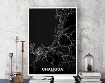 CHALKIDA Greece map poster black white Hometown City Print Modern Home Decor Office Decoration Wall Art Dorm Bedroom Gift