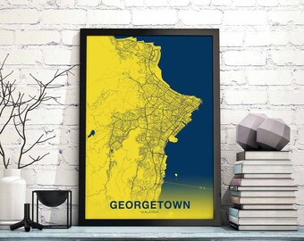 GEORGETOWN Malaysia map poster color Hometown City Print Modern Home Decor Office Decoration Wall Art Dorm Bedroom Gift
