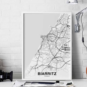 BIARRITZ France carte affiche ville natale ville impression moderne décor à la maison bureau décoration mur art dortoir chambre cadeau