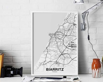 BIARRITZ France map poster Hometown City Print Modern Home Decor Office Decoration Wall Art Dorm Bedroom Gift