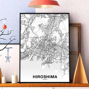 HIROSHIMA japon carte affiche noir blanc ville natale ville impression moderne décor à la maison bureau décoration mur art dortoir chambre cadeau