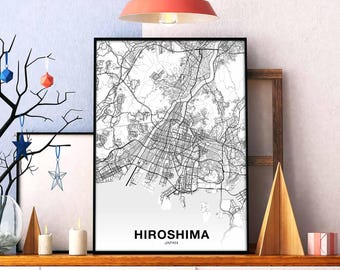 HIROSHIMA Japan map poster black white Hometown City Print Modern Home Decor Office Decoration Wall Art Dorm Bedroom Gift