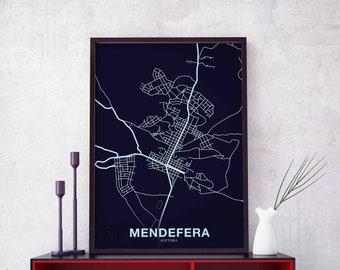 MENDEFERA Eritrea Night Blue poster black white Hometown City Print Modern Home Decor Office Decoration Wall Art Dorm Bedroom Gift