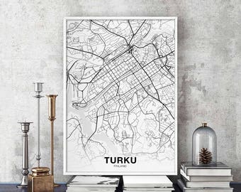 TURKU Finland map poster Hometown City Print Modern Home Decor Office Decoration Wall Art Dorm Bedroom Gift