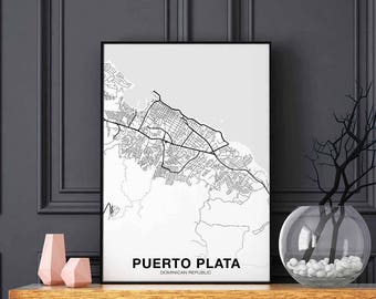 PUERTO PLATA Dominican Republic map poster black white Hometown City Print Modern Home Decor Office Decoration Wall Art Dorm Bedroom Gift