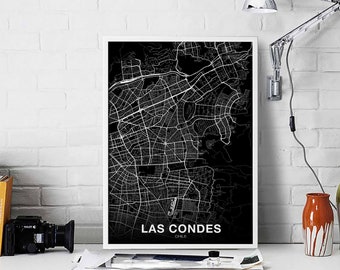 LAS CONDES Chile map poster black white Hometown City Print Modern Home Decor Office Decoration Wall Art Dorm Bedroom Gift