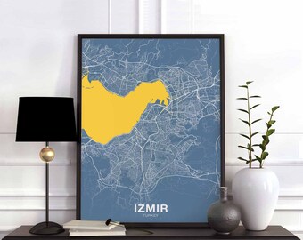 IZMIR Turkey map poster color Hometown City Print Modern Home Decor Office Decoration Wall Art Dorm Bedroom Gift