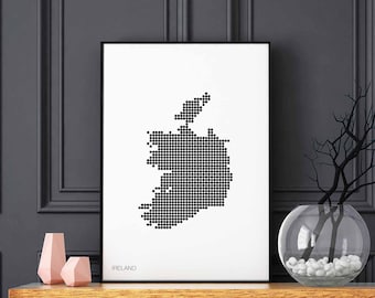 IRELAND minimal dots retro map poster black white wall decor design modern swiss scandinavian nordic housewarming travel