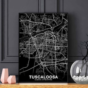 TUSCALOOSA Alabama AL USA Karte Poster schwarz weiß Hometown City Print Modernes Wohndekor Büro Dekoration Wand Kunst Wohnheim Schlafzimmer Geschenk