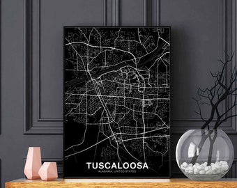 TUSCALOOSA Alabama AL USA map poster black white Hometown City Print Modern Home Decor Office Decoration Wall Art Dorm Bedroom Gift