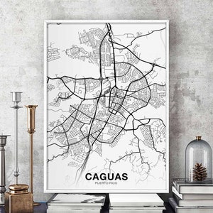 CAGUAS Puerto Rico map poster black white Hometown City Print Modern Home Decor Office Decoration Wall Art Dorm Bedroom Gift