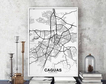 CAGUAS Puerto Rico map poster black white Hometown City Print Modern Home Decor Office Decoration Wall Art Dorm Bedroom Gift