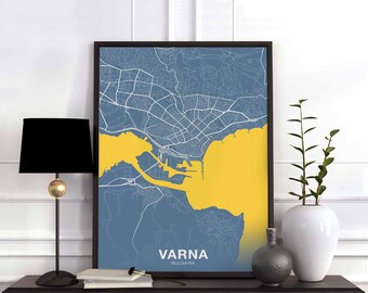 VARNA Bulgaria map poster color Hometown City Print Modern Home Decor Office Decoration Wall Art Dorm Bedroom Gift