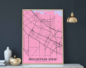 MOUNTAIN VIEW California CA usa poster color Hometown City Print Modern Home Decor Office Decoration Wall Art Dorm Bedroom Gift