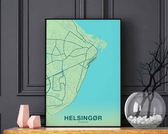 HELSINGOR Denmark map poster color Hometown City Print Modern Home Decor Office Decoration Wall Art Dorm Bedroom Gift art