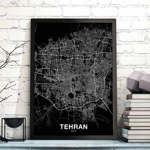 TEHRAN  Iran map poster black white Hometown City Print Modern Home Decor Office Decoration Wall Art Dorm Bedroom Gift