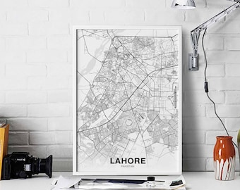 LAHORE Pakistan map poster black white Hometown City Print Modern Home Decor Office Decoration Wall Art Dorm Bedroom Gift