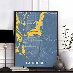 LA CROSSE Wisconsin WI usa map poster color Hometown City Print Modern Home Decor Office Decoration Wall Art Dorm Bedroom Gift