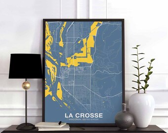 LA CROSSE Wisconsin WI usa map poster color Hometown City Print Modern Home Decor Office Decoration Wall Art Dorm Bedroom Gift