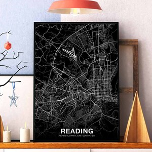 LECTURE Pennsylvanie PA USA carte affiche noir blanc ville natale ville impression moderne décor à la maison bureau décoration mur art dortoir chambre cadeau