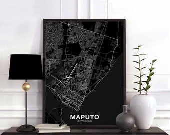 MAPUTO Mozambique map poster Hometown City Print Modern Home Decor Office Decoration Wall Art Dorm Bedroom Gift