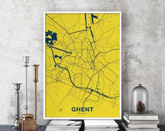 GHENT Belgium map poster color Hometown City Print Modern Home Decor Office Decoration Wall Art Dorm Bedroom Gift