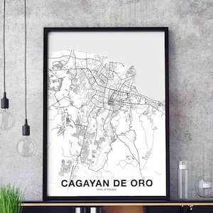 Póster de mapa de CAGAYAN DE ORO, Filipinas, en blanco y negro, ciudad natal, impresión moderna, decoración del hogar, decoración de la oficina, arte de pared, dormitorio, regalo