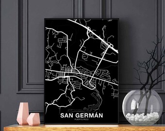 SAN GERMAN Puerto Rico PR usa map poster black white Hometown City Print Modern Home Decor Office Decoration Wall Art Dorm Bedroom Gift