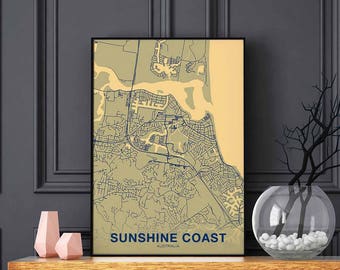 SUNSHINE COAST Australia map poster color Hometown City Print Modern Home Decor Office Decoration Wall Art Dorm Bedroom Gift