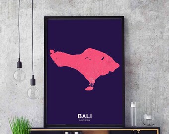 BALI Indonesia map poster color Hometown City Print Modern Home Decor Office Decoration Wall Art Dorm Bedroom Gift