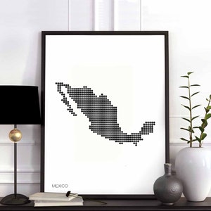 MÉXICO pontos mínimos retro mapa pôster preto branco decoração de parede design moderno suíço escandinavo nórdico inauguração de casa viagem