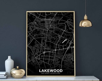 LAKEWOOD New Jersey NJ USA map poster black white Hometown City Print Modern Home Decor Office Decoration Wall Art Dorm Bedroom Gift