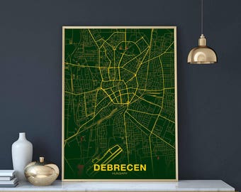 DEBRECEN Hungary map poster color Hometown City Print Modern Home Decor Office Decoration Wall Art Dorm Bedroom Gift