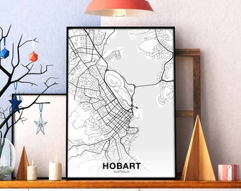 HOBART Australia map poster black white Hometown City Print Modern Home Decor Office Decoration Wall Art Dorm Bedroom Gift