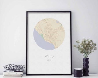 VLORE Albania map poster wall decor design modern minimal nordic travel bedroom home art vintage retro dorm nursery housewarming