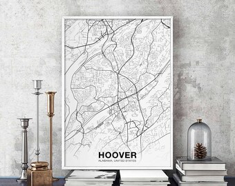 HOOVER Alabama AL USA map poster black white Hometown City Print Modern Home Decor Office Decoration Wall Art Dorm Bedroom Gift
