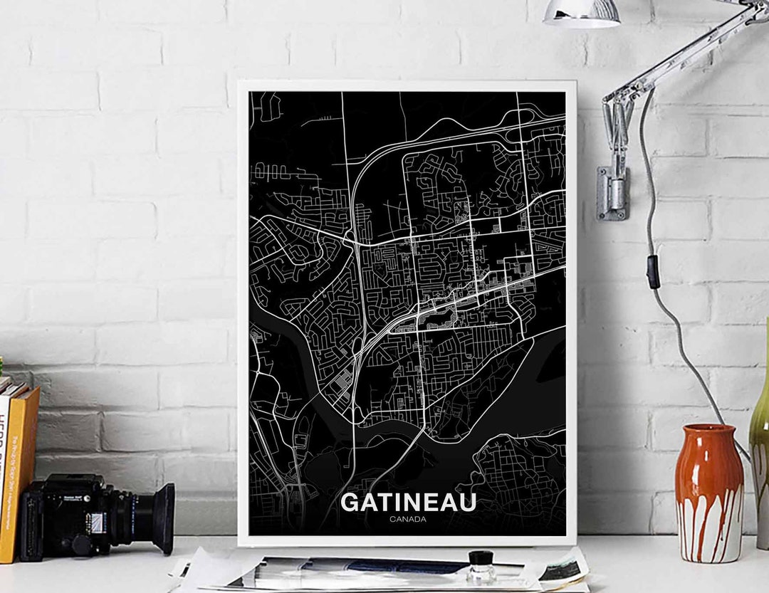 GATINEAU Canada mappa poster bianco città natale Stampa moderna Home