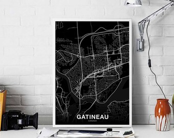 GATINEAU Canada map poster black white Hometown City Print Modern Home Decor Office Decoration Wall Art Dorm Bedroom Gift