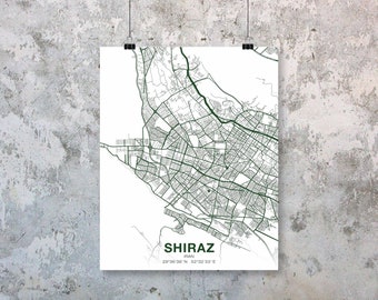 SHIRAZ Iran map poster Hometown City Print Modern Home Decor Office Decoration Wall Art Dorm Bedroom Gift