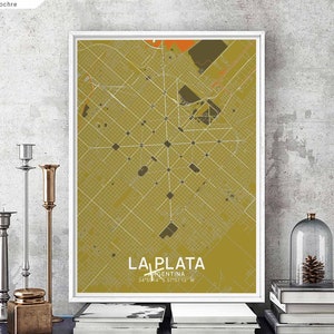 LA PLATA Argentine carte affiche noir blanc ville natale ville impression moderne décor à la maison bureau décoration mur art dortoir chambre cadeau