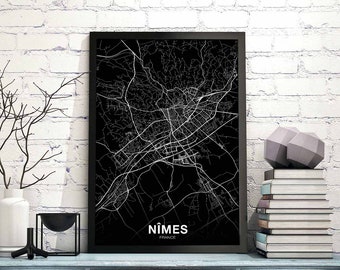 NIMES  France map poster black white Hometown City Print Modern Home Decor Office Decoration Wall Art Dorm Bedroom Gift