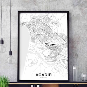 AGADIR maroc carte affiche ville natale ville impression moderne décor à la maison bureau décoration mur art dortoir chambre cadeau