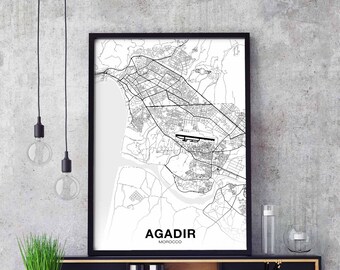 AGADIR Morocco map poster Hometown City Print Modern Home Decor Office Decoration Wall Art Dorm Bedroom Gift