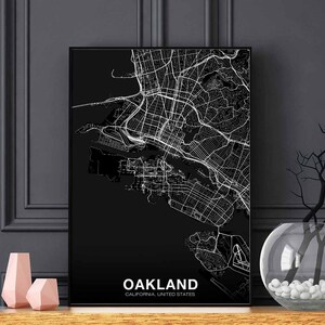 オークランド カリフォルニア CA USA マップ ポスター ブラック ホワイト 故郷 都市 プリント モダン ホーム デコレーション オフィス デコレーション ウォール アート 寮 寝室 ギフト