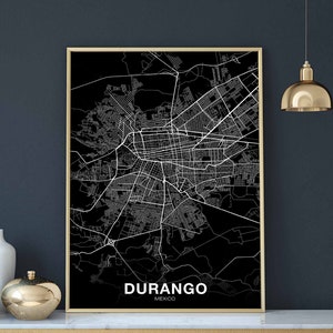 DURANGO mexique carte affiche noir blanc ville natale ville impression moderne décor à la maison bureau décoration mur art dortoir chambre cadeau
