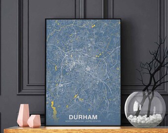 DURHAM North Carolina NC USA poster color Hometown City Print Modern Home Decor Office Decoration Wall Art Dorm Bedroom Gift