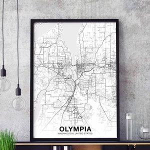 OLYMPIA Washington WA USA Karte Poster schwarz weiß Hometown City Print Moderne Wohnkultur Büro Dekoration Wand Kunst Wohnheim Schlafzimmer Geschenk