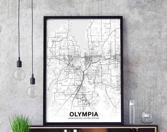 OLYMPIA Washington WA USA map poster black white Hometown City Print Modern Home Decor Office Decoration Wall Art Dorm Bedroom Gift